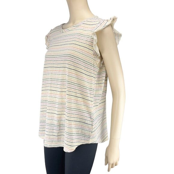 KIM & CAMI Sparkly Knitted Striped Rainbow Ruffles Sleeves White T-shirt Size XL - Picture 8 of 9